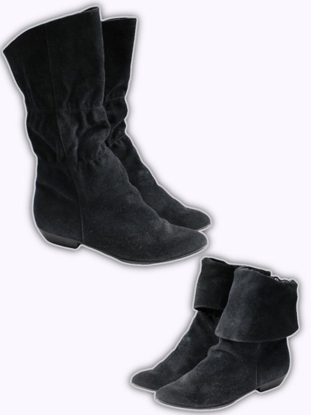 Vintage 80s Poppies Suede Leather Rena Mid-Calf Foldable Flat Boots Womens sz 7